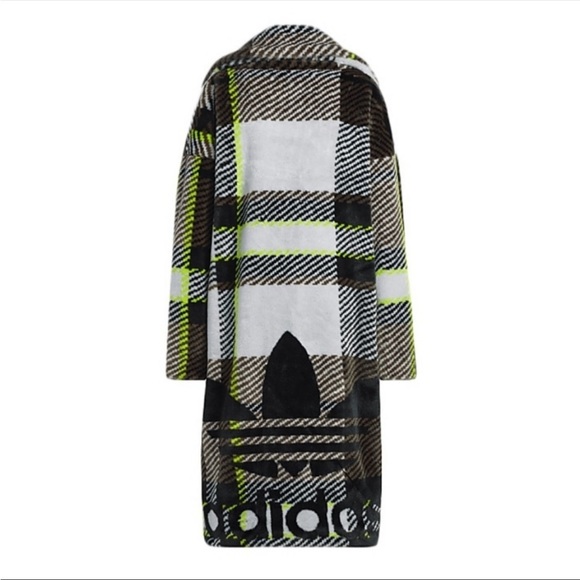 Adidas Ivy park Halls of Ivy plaid faux fur trench coat jacket - Picture 4 of 14